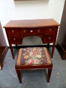 A BESPOKE GEORGIAN STYLE MAHOGANY AND INLAID BOW FRONT DRESSING TABLE WITH FIVE DRAWERS TOGETHER