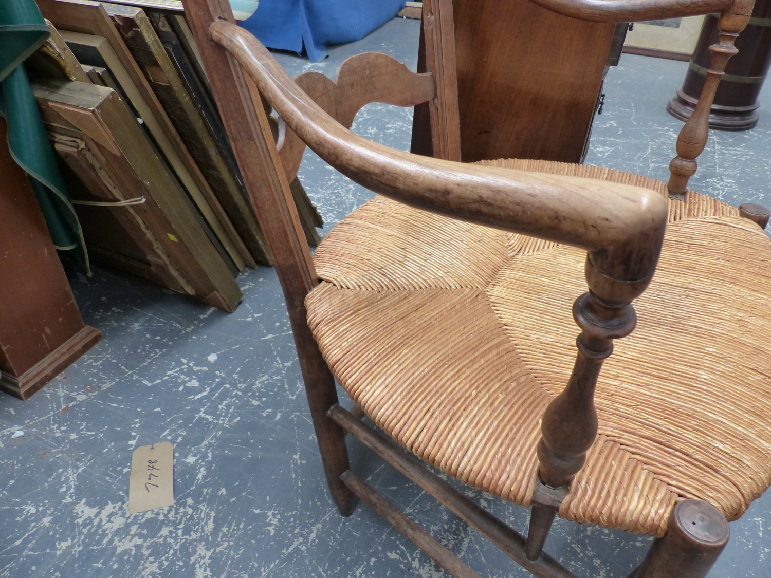 TWO FRENCH RUSH SEATED LADDER BACK ARMCHAIRS. - Image 5 of 5