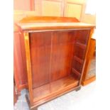 AN EDWARDIAN MAHOGANY AND INLAID OPEN FRONT ADJUSTABLE SHELF BOOKCASE. W.98 x D.30 x H.118cms.