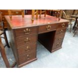 A GEO.III.MAHOGANY PARTNERS DESK FITTED WITH ARRANGEMENT OF NINE DRAWERS TO EACH SIDE ON PLAIN