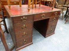 A GEO.III.MAHOGANY PARTNERS DESK FITTED WITH ARRANGEMENT OF NINE DRAWERS TO EACH SIDE ON PLAIN