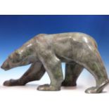 JONATHAN KNIGHT (1959-) ARR. PATINATED BRONZE OF A POLAR BEAR WALKING. SIGNED AND MONOGRAMED,