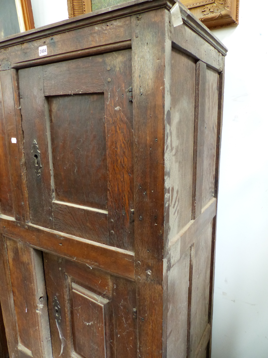 AN 18th.C.AND LATER DUTCH OAK HALL CABINET WITH THREE PANEL DOORS. W.75 x D.55 x H.186cms. - Image 6 of 8
