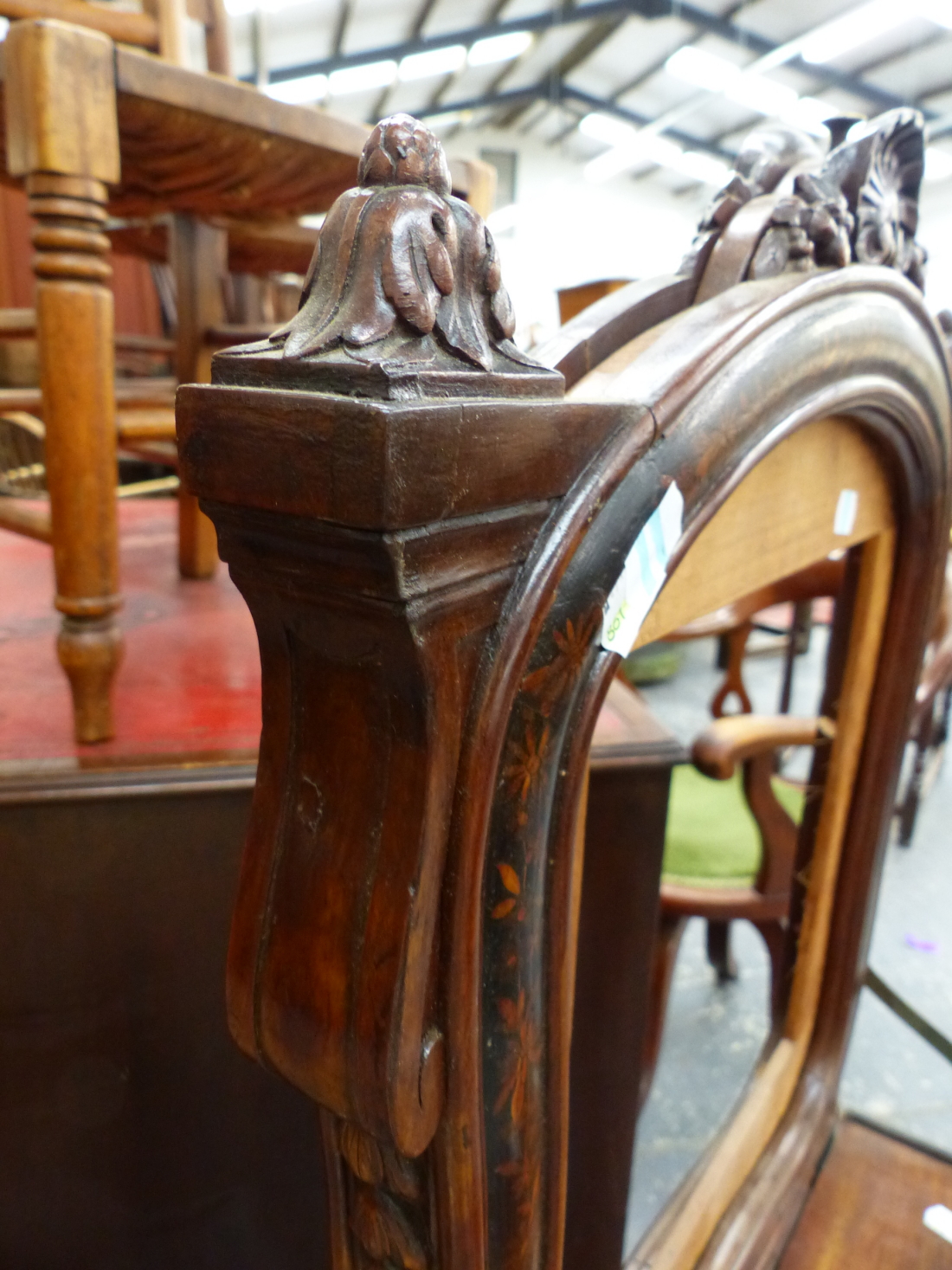 A 19th.C.OLIVE WOOD AND INLAID FIRESCREEN WITH FOLD DOWN WRITING SURFACE. - Image 8 of 12