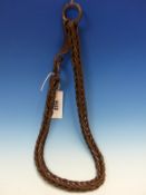 AN ANTIQUE EASTERN? BLACKSMITH MADE WROUGHT IRON BELT, THE DOUBLE LOOPED LINKS FORMING A ROPE WITH
