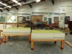 A PAIR OF BESPOKE MUSEUM QUALITY DISPLAY CABINETS. W.170 x D.90 x H.187cms.