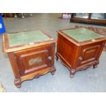 A PAIR OF FRENCH MAHOGANY MARBLE LINED BEDSIDE CABINETS. W.41 x D.36 x H.42cms.