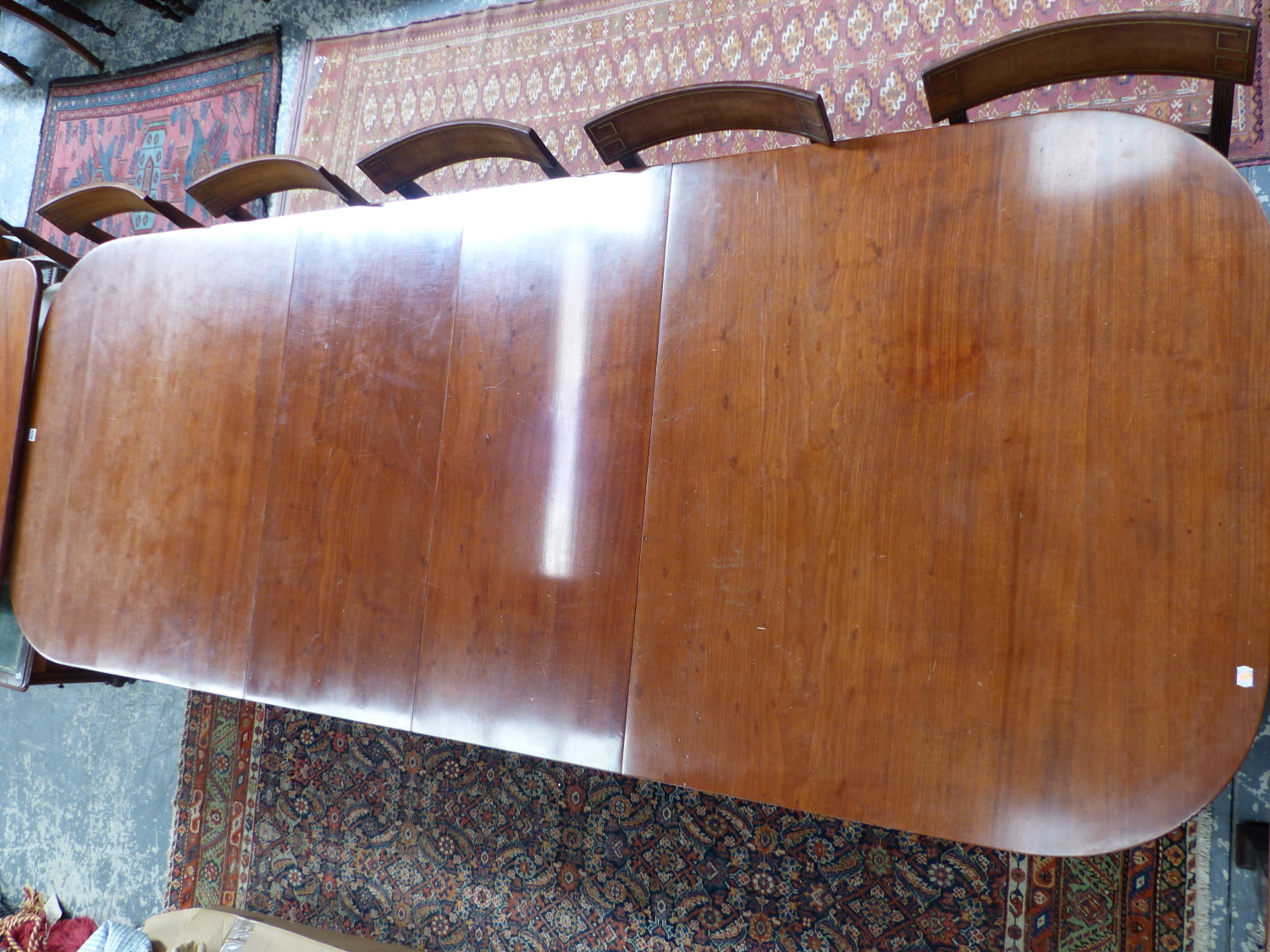 A GOOD ANTIQUE AND LATER MAHOGANY TWIN PEDESTAL DINING TABLE COMPLETE WITH ADDITIONAL LEAF. L.228 - Image 11 of 13