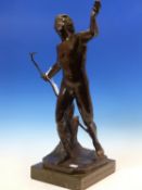 ROBERT CAUER. B.1863. DARMSTADT. SURSAM CORDA A BRONZE NUDE MAN WITH A STICK IN HIS RIGHT HAND AND