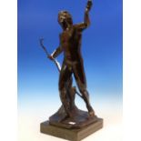 ROBERT CAUER. B.1863. DARMSTADT. SURSAM CORDA A BRONZE NUDE MAN WITH A STICK IN HIS RIGHT HAND AND