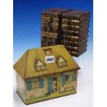 A WILLIAM CRAWFORD PRINTED TIN LUCIE ATTWELL KIDDIBICKS HOUSE SHAPED MONEY BOX. W 21cms. TOGETHER