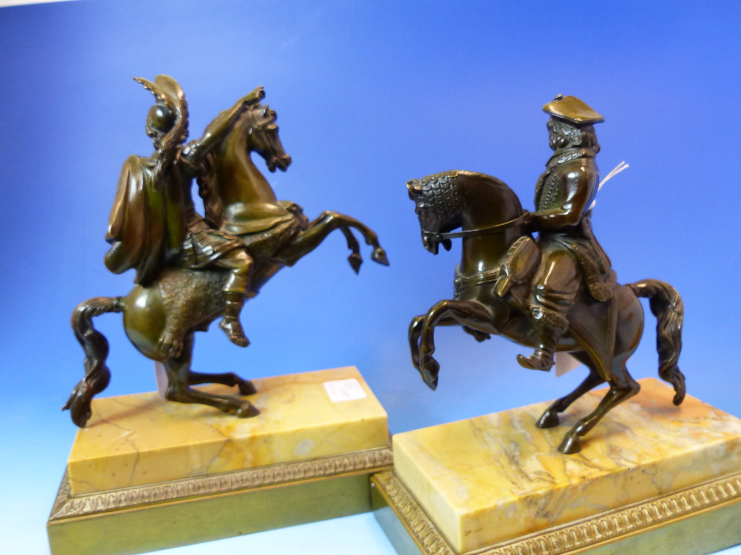 A PAIR OF 19th.CENTURY EQUESTRIAN BRONZES OF A COSSACK AND A ROMAN SOLDIER, THEIR HORSES REARING ON - Image 15 of 20