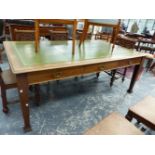 A LARGE EARLY 20th.C.MAHOGANY LIBRARY TABLE WITH LEATHER INSET TOP OVER SIX DRAWERS ON SQUARE