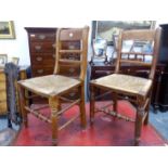 A PAIR OF COUNTRY FRENCH RUSH SEAT CHAIRS