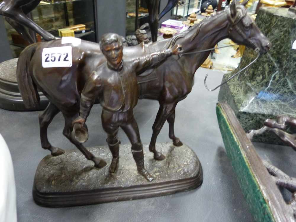 A PAIR OF 19TH CENTURY BRONZE PATINATED SPELTER FIGURE OF MARLEY HORSES - Image 11 of 11