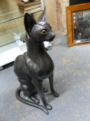 A LARGE CONTEMPORARY BRONZE FIGURE OF AN EGYPTIAN CAT.