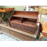 A 19th.C.AND LATER MAHOGANY TABLE CABINET OF NINE DRAWERS WITH GALLERY SHELVES ABOVE. 89.5 x 42 x