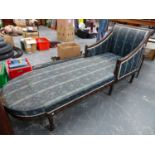 A 19th.C.FRENCH CARVED SHOW FRAME CHAISE LOUNGE. L.220cms.