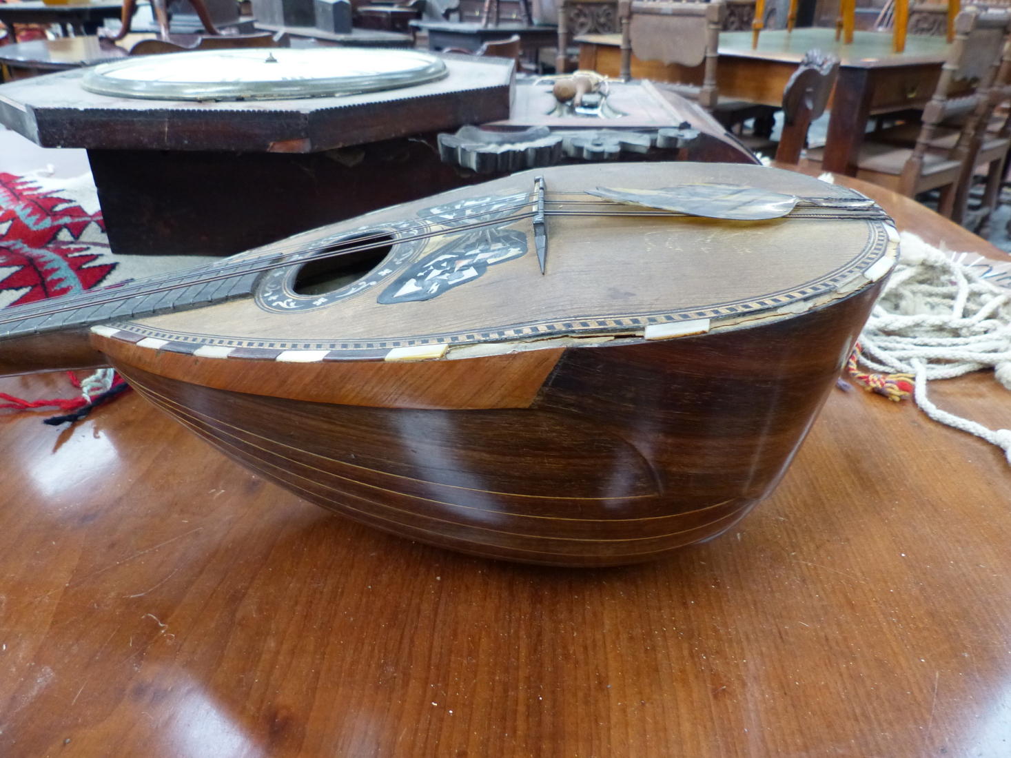 A LEATHERETTE CASED STRIDENTE OF NAPOLI MANDOLIN, THE SOUNDBOARD INLAID WITH A BUTTERFLY . - Image 2 of 11