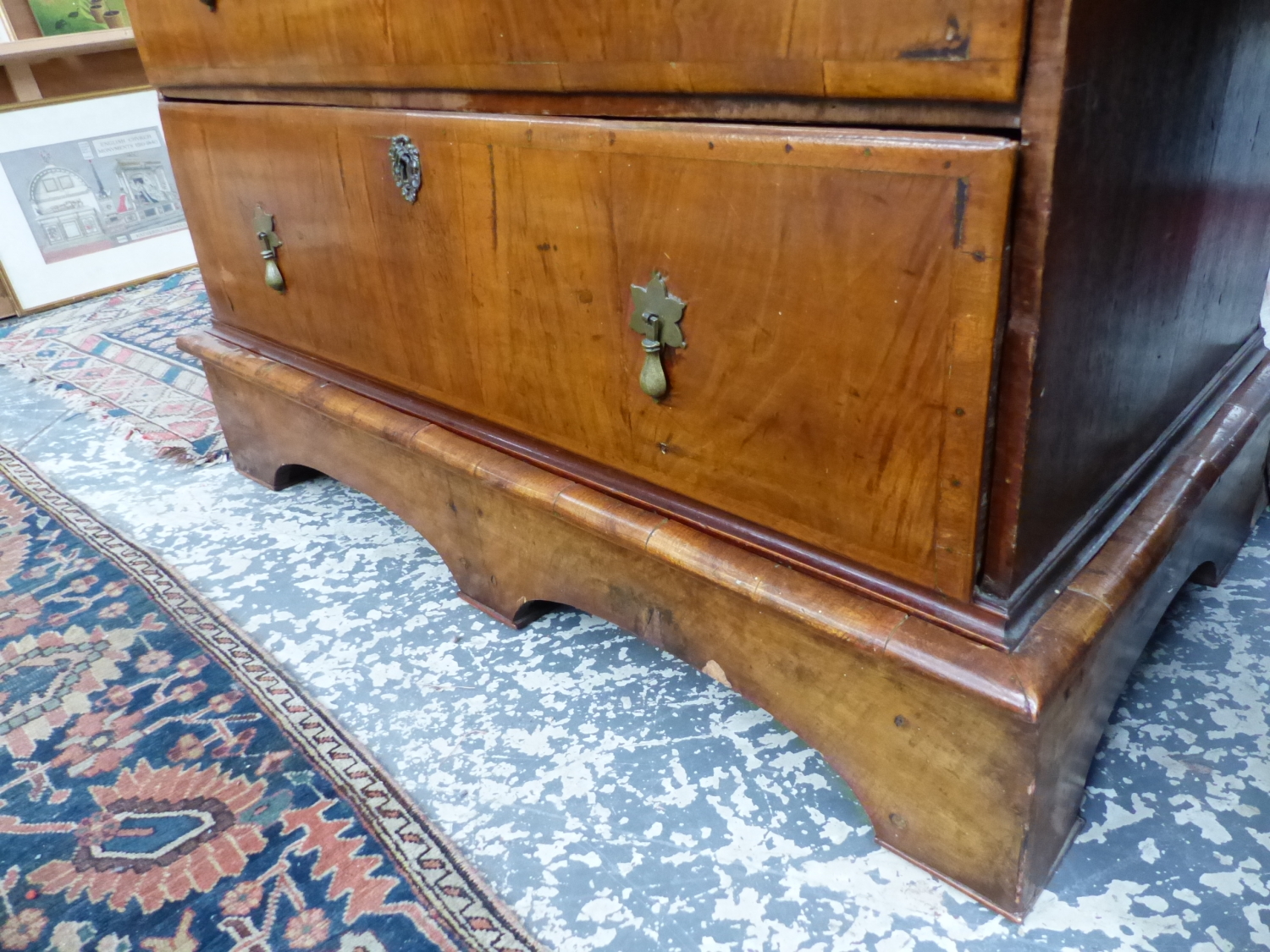 AN 18th.C. AND LATER WALNUT CHEST OF THREE SHORT AND THREE LONG GRADUATED DRAWERS ON SHAPED PLINTH - Image 7 of 13