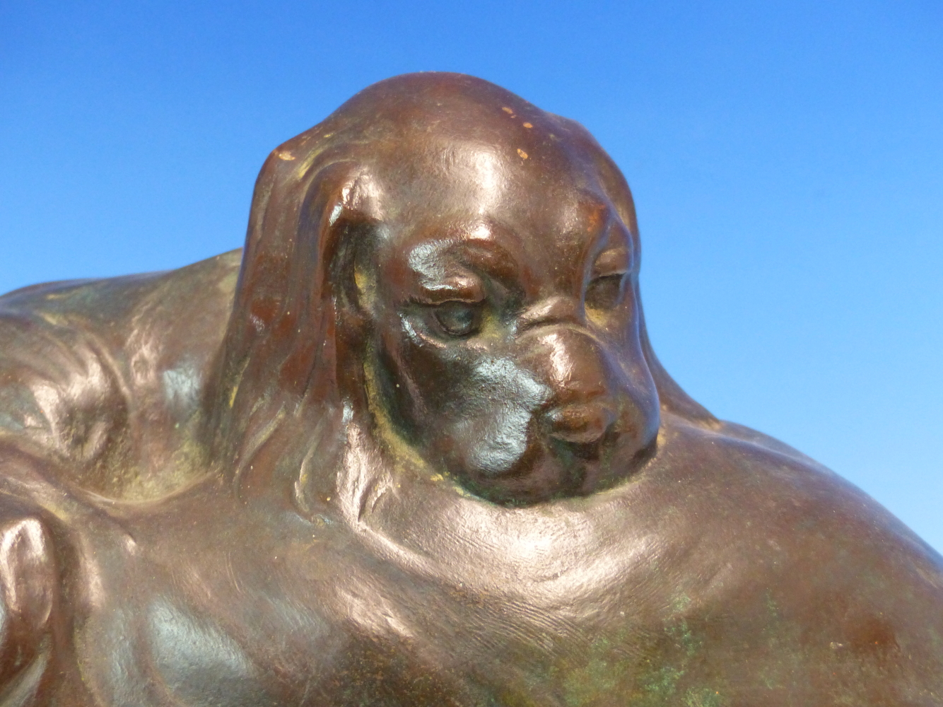 PAULINE BOUMPHREY. 1886-1959, BRONZE GROUP OF TWO SLEEPING SPANIEL PUPPIES ON RECTANGULAR POLISHED - Image 2 of 11