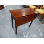 A 19th C. MAHOGANY TABLE WITH SINGLE RECTANGULAR FLAP OPENING ON SINGLE GATE, THE SQUARE SECTIONED