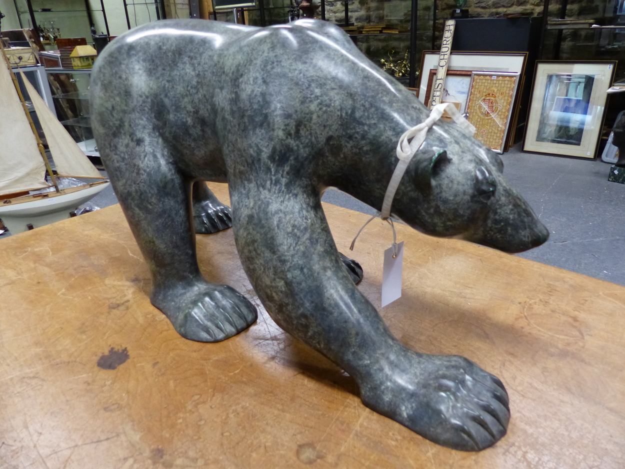 JONATHAN KNIGHT (1959-) ARR. PATINATED BRONZE OF A POLAR BEAR WALKING. SIGNED AND MONOGRAMED, - Image 3 of 17