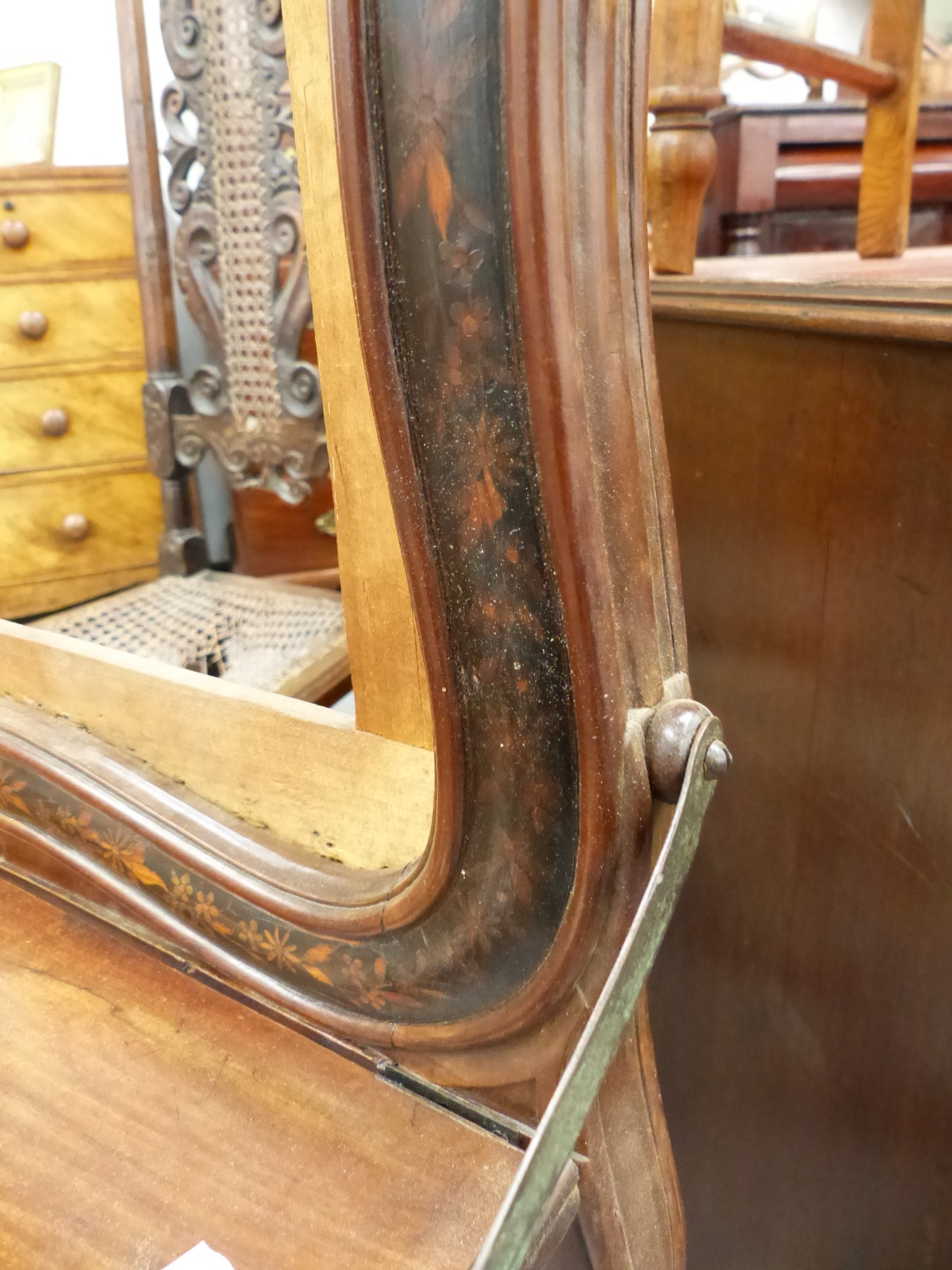 A 19th.C.OLIVE WOOD AND INLAID FIRESCREEN WITH FOLD DOWN WRITING SURFACE. - Image 10 of 12