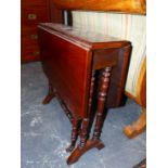 AN EDWARDIAN MAHOGANY SUTHERLAND TABLE, THE RECTANGLAR FLAPS WITH CANTED CORNERS, THE TWIN COLUMN