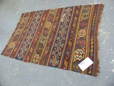 AN ANTIQUE TRIBAL KELIM RUG. 228 x 145cms.