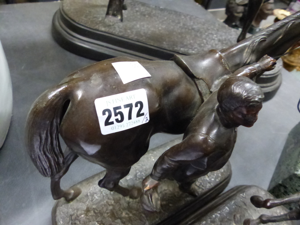 A PAIR OF 19TH CENTURY BRONZE PATINATED SPELTER FIGURE OF MARLEY HORSES - Image 9 of 11