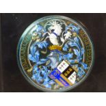H E SIMPSON, LEEDS, HIS 1912 ENAMEL ROUNDEL FOR THE ACHIEVEMENT OF ARMS OF S D KITSON ESQ. WITHIN