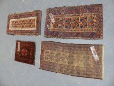 FIVE ANTIQUE TRIBAL BAG FACES, SIZES VARY, LARGEST 94 x 48cms (5).