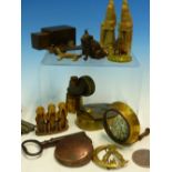 A COLLECTION OF MISCELLANEA TO INCLUDE CHINESE SOAPSTONE SEALS, CORKSCREWS, COINS, MEDALLIONS, A