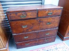A 19th.C. MAHOGANY AND BRASS MOUNTED TWO PART CAMPAIGN CHEST OF DRAWERS