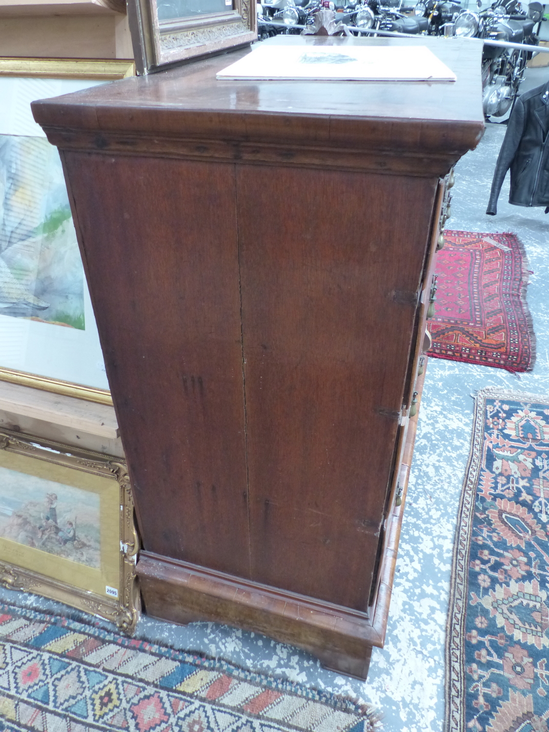 AN 18th.C. AND LATER WALNUT CHEST OF THREE SHORT AND THREE LONG GRADUATED DRAWERS ON SHAPED PLINTH - Image 3 of 13