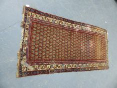 AN ANTIQUE PERSIAN TRIBAL RUG. 230 x 109cms.