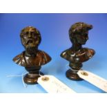 BRONZE BUSTS OF OMERO AND DAVID BOTH SUPPORTED ON SOCLE BASES. H 10cms.
