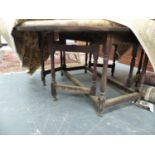 AND ANTIQUE 18TH C. AND LATER LARGE OAK DOUBLE GATELEG DINING TABLE 137 X 176CM