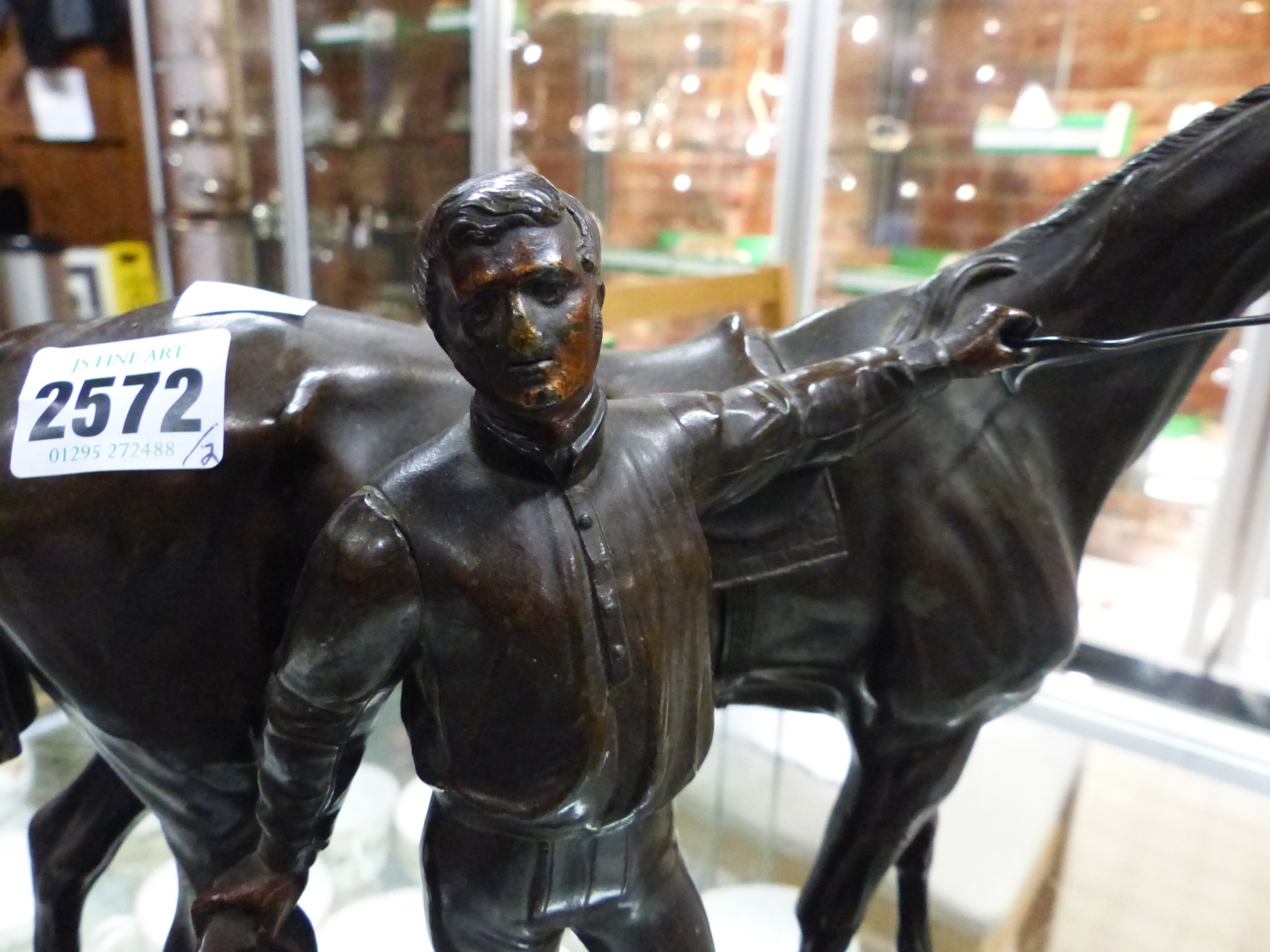 A PAIR OF 19TH CENTURY BRONZE PATINATED SPELTER FIGURE OF MARLEY HORSES - Image 6 of 11