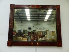 AN UNUSUAL 19th.C.SPECIMEN WOOD INLAID FRAMED WALL MIRROR. W.117 x H.94cms.