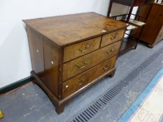 AN INLAID WALNUT GEORGIAN AND LATER SMALL CHEST OF FOUR DRAWERS, BRACKET FEET. H. 73 x W. 91 x D.