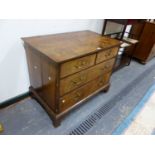 AN INLAID WALNUT GEORGIAN AND LATER SMALL CHEST OF FOUR DRAWERS, BRACKET FEET. H. 73 x W. 91 x D.