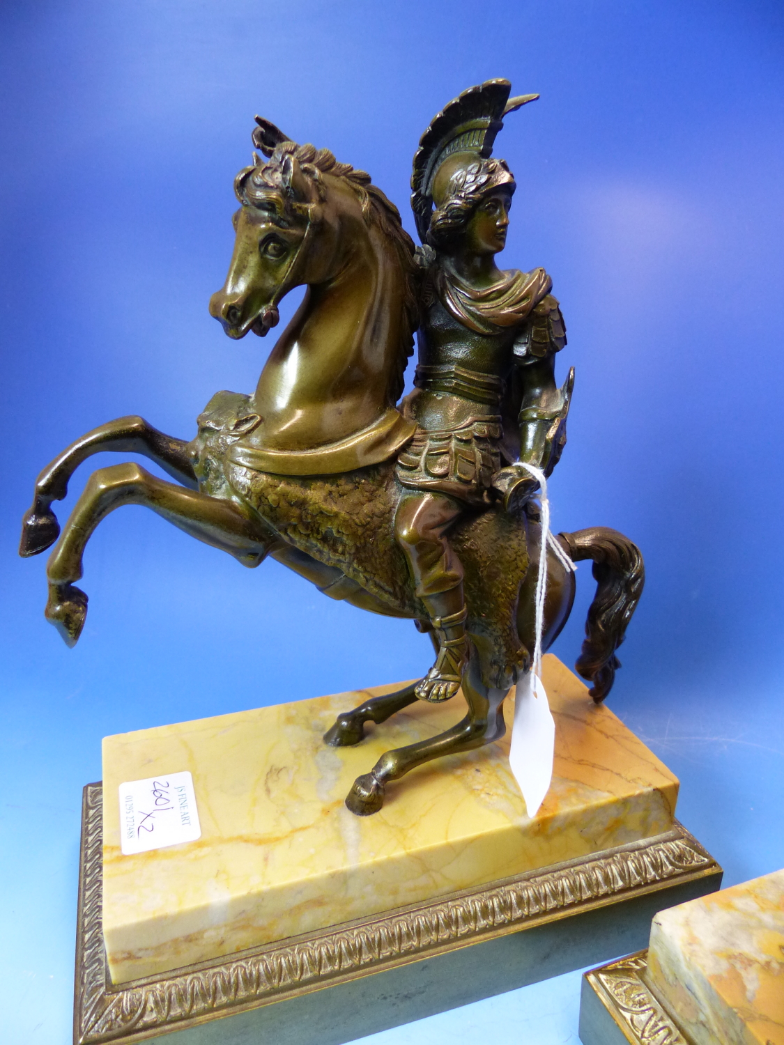 A PAIR OF 19th.CENTURY EQUESTRIAN BRONZES OF A COSSACK AND A ROMAN SOLDIER, THEIR HORSES REARING ON - Image 3 of 20