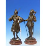 EMILE GUILLEMIN (1841-1907), A PAIR OF BRONZE FIGURES OF 16th C. SOLDIERS, ONE CARRYING A MUSKET AND