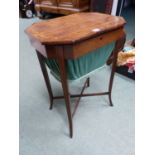 A REGENCY MAHOGANY AND ROSEWOOD INLAID SEWING TABLE WITH RISING TOP. W.51 x D.38 x H.74cms.