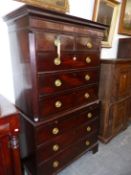 A GEO.III.MAHOGANY TALL BOY CHEST ON CHEST OF TWO SHORT AND SIX LONG GRADUATED DRAWERS OVER