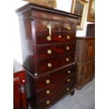 A GEO.III.MAHOGANY TALL BOY CHEST ON CHEST OF TWO SHORT AND SIX LONG GRADUATED DRAWERS OVER