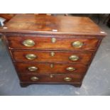 A 19th.C.MAHOGANY CHEST OF FOUR GRADUATED LONG DRAWERS ON BRACKET FEET. W.77 x L.42 x H.77cms.