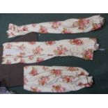 THREE VARIOUS PAIRS OF FLORAL PATTERN LINED AND INTERLINED CHINTZ CURTAINS.